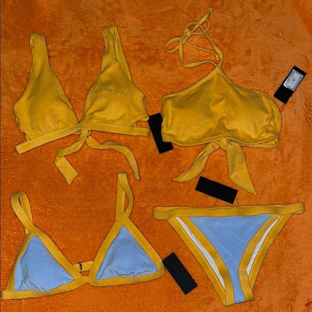Mustard Yellow and Blue 4 pc Bikini Set for Swim